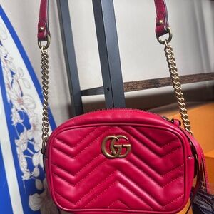 Gucci Marmont Red Crossbody Bag with Gold Accents